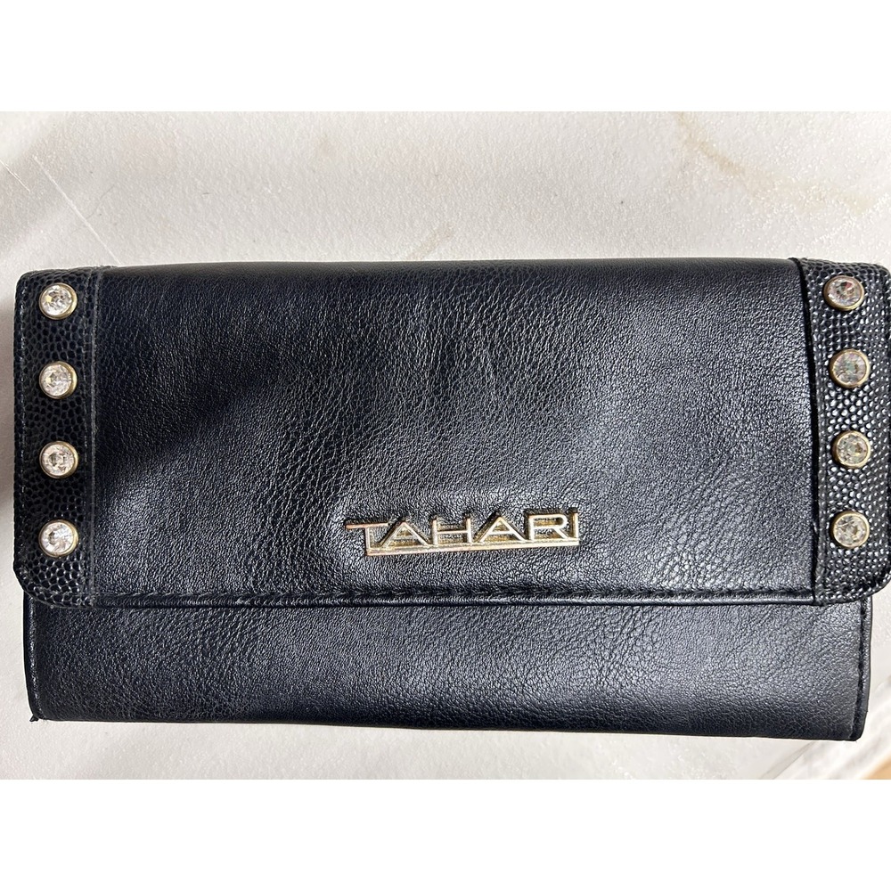 Tahari Women's Black Studded Fold-Over Clutch Wallet Snap, Zipper Coin, Pink